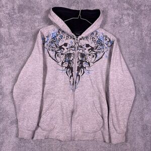 MMA Elite Hoodie Men M Thermal Waffle Full Zip Sweatshirt Cyber Y2K Skull Grunge